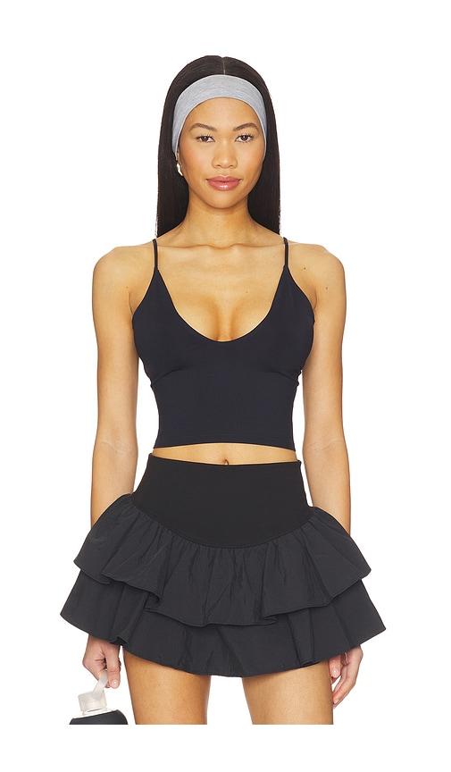 free people round two skinny strap tank in black.