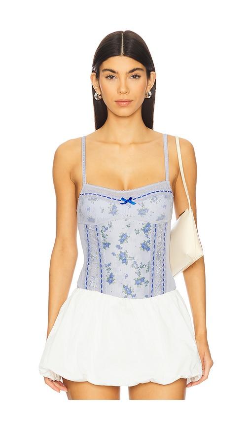 free people sara corset bodysuit in blue.