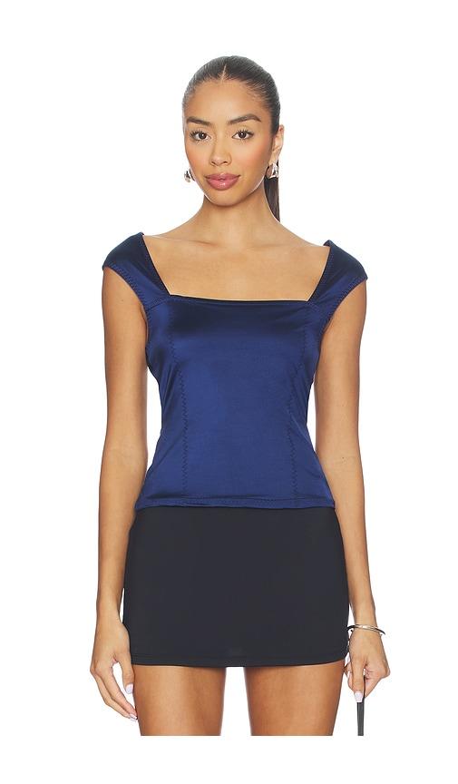 free people shine on tee in blue.