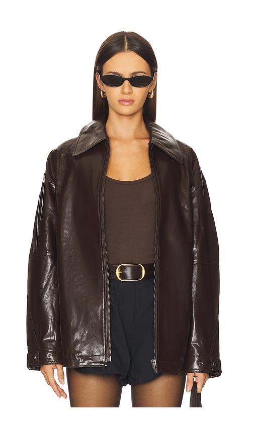 free people sloane faux leather jacket in chocolate.