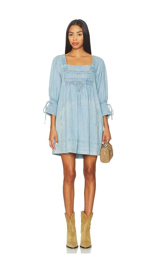 free people sonora denim mini dress in blue.