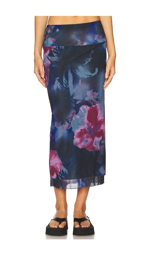 free people sunset mesh maxi skirt in blue.