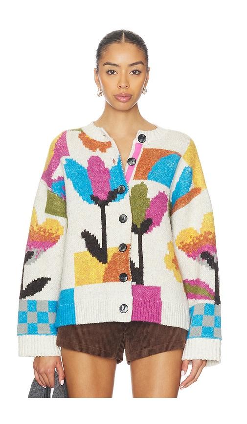 free people tulip whirl cardigan in ivory,pink.