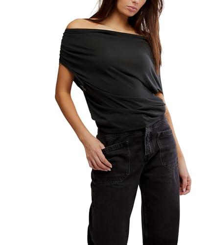 free people women's blake knit top, black