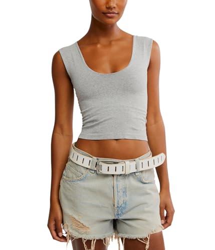 free people women's clean lines muscle cami, heather grey