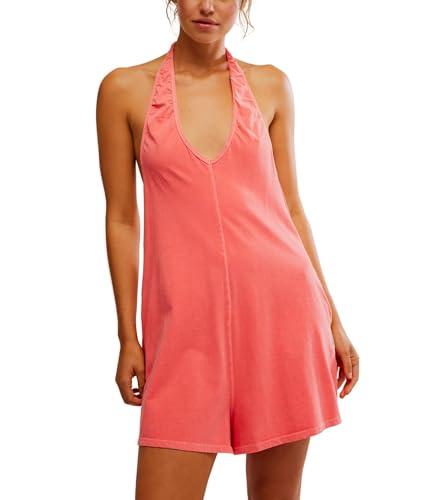 free people women's hot shot halter romper, hibiscus