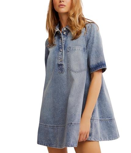 free people women's remino denim mini, ocean blue