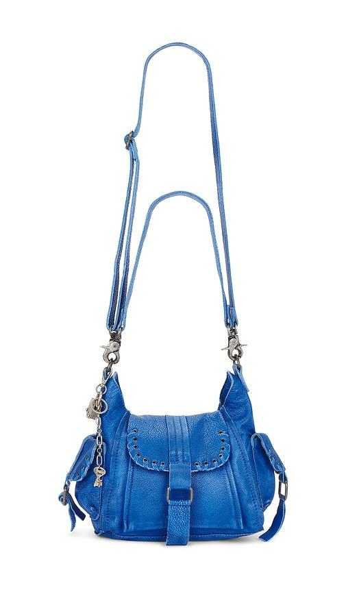 free people wtf baby leigh shoulder bag in blue.