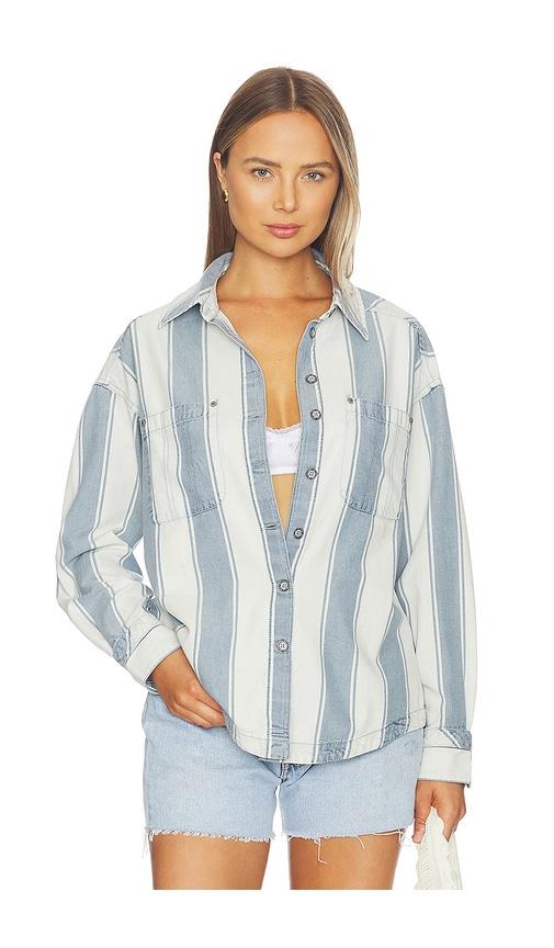 free people x crossroads striped shirt in blue.