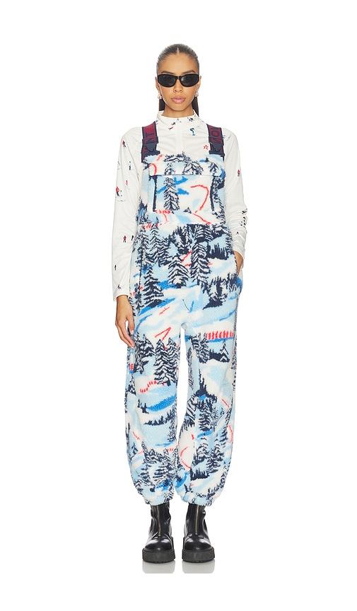 free people x fp movement printed hit the slopes salopette jumpsuit in blue,white.