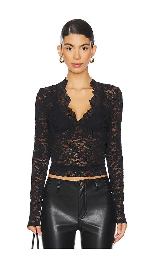 free people x intimately fp all day lace long sleeve top in black in black.