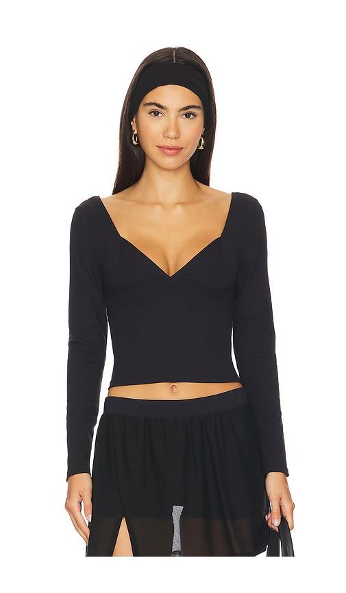 free people x intimately fp duo corset long sleeve cami in black in black.