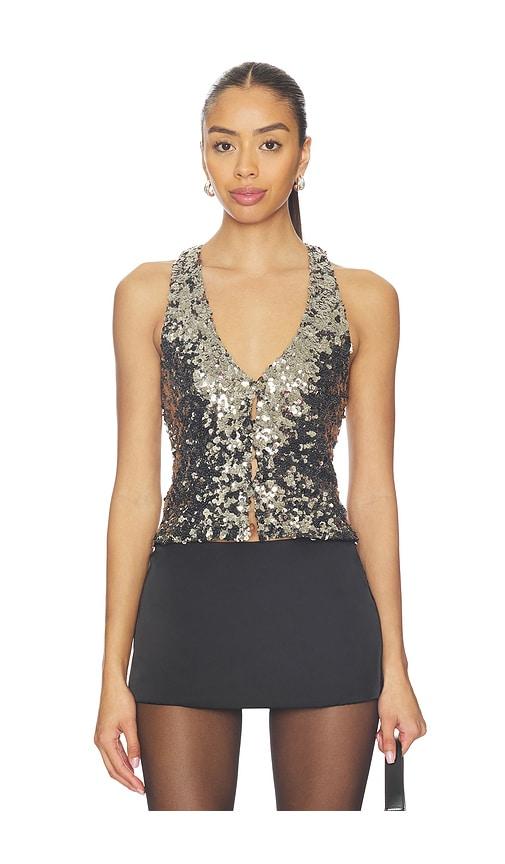 free people x revolve faye shine vest in metallic silver.
