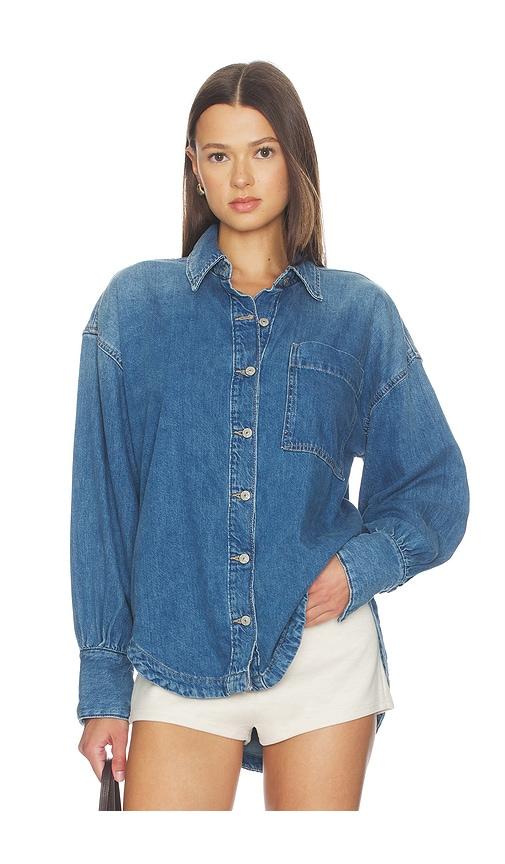 free people x we the free ashley denim shirt in blue.