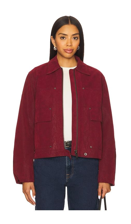 free people x we the free blair faux suede jacket in dionysus in red.