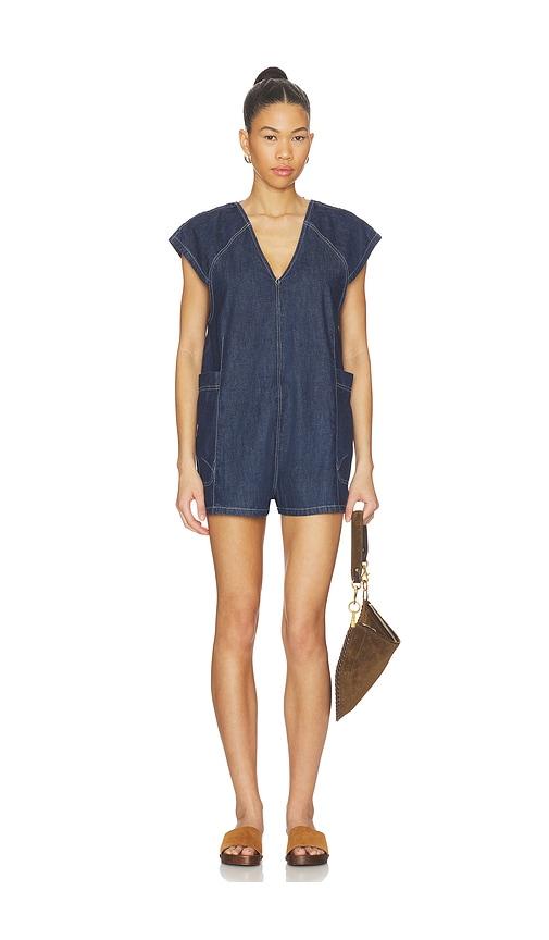 free people x we the free free fall denim romper in navy.