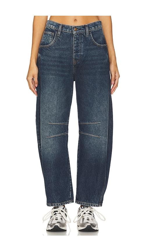 free people x we the free good luck mid rise barrel jeans in blue.