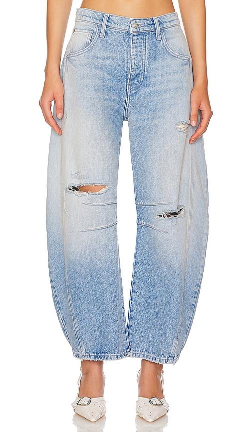 free people x we the free good luck mid rise barrel jeans in denim-light.