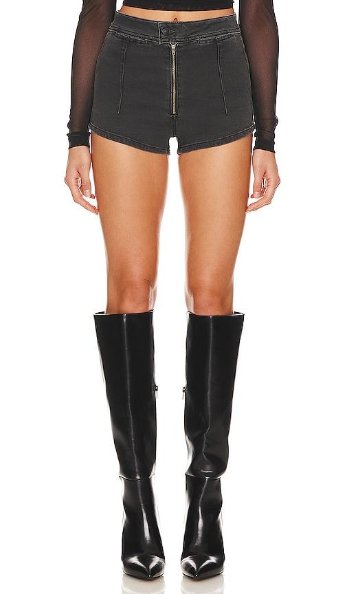 free people x we the free honeycomb denim brief in graphite in black.