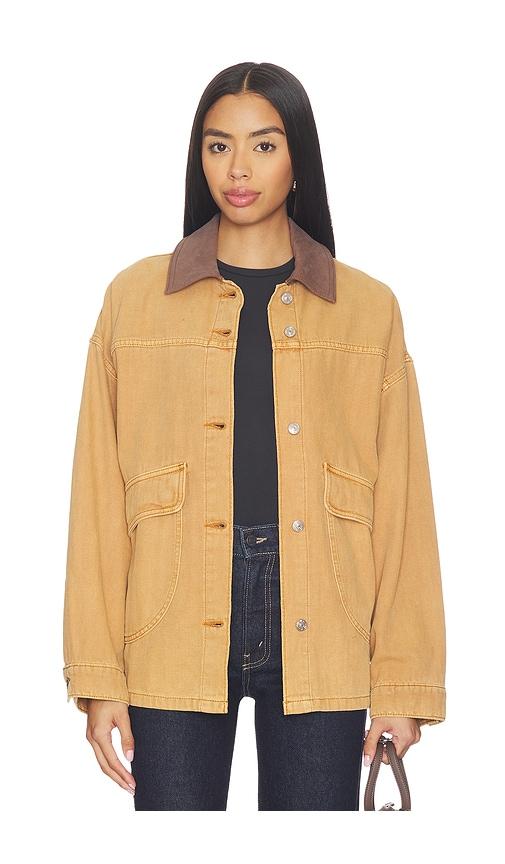 free people x we the free lemon denim jacket in orange.