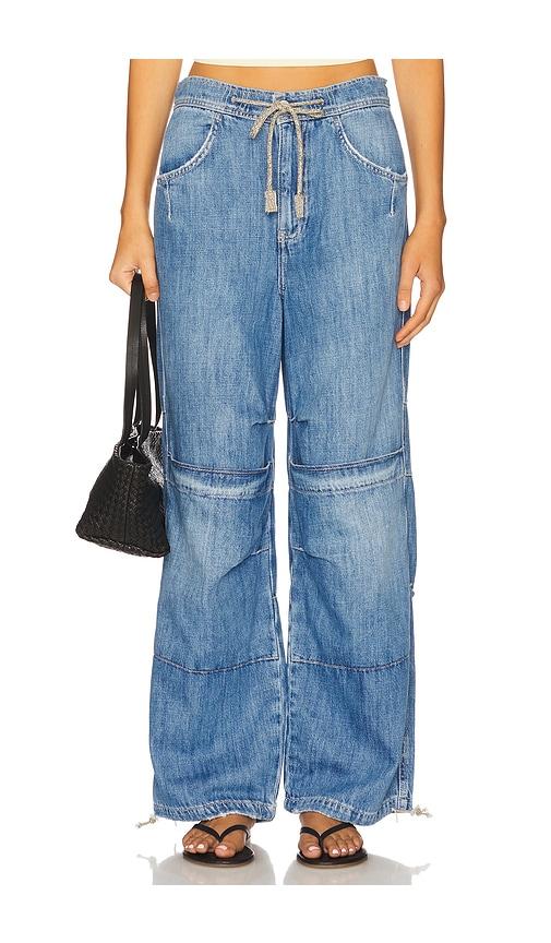 free people x we the free logan cinched cargo jean in harper in blue.