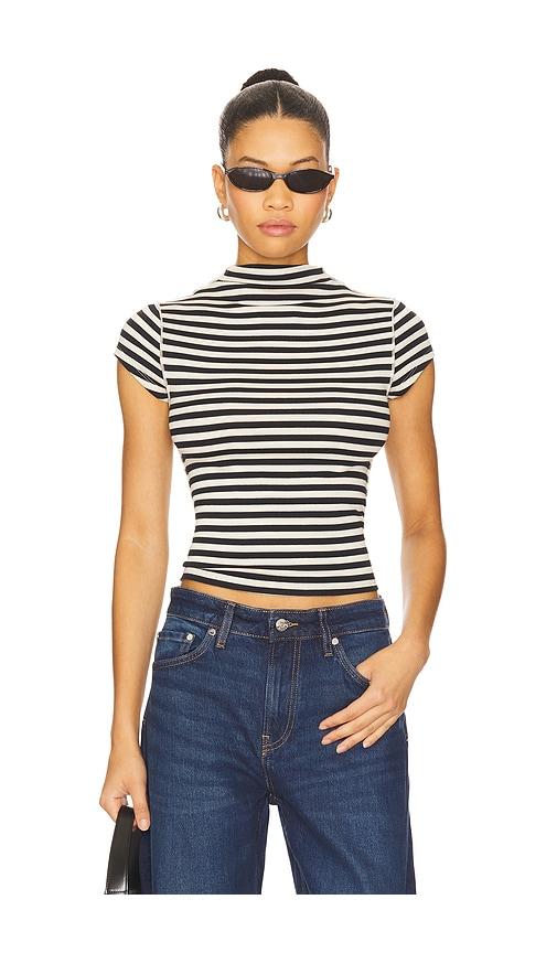 free people x we the free lola tee stripe in black & white stripe in black,white.