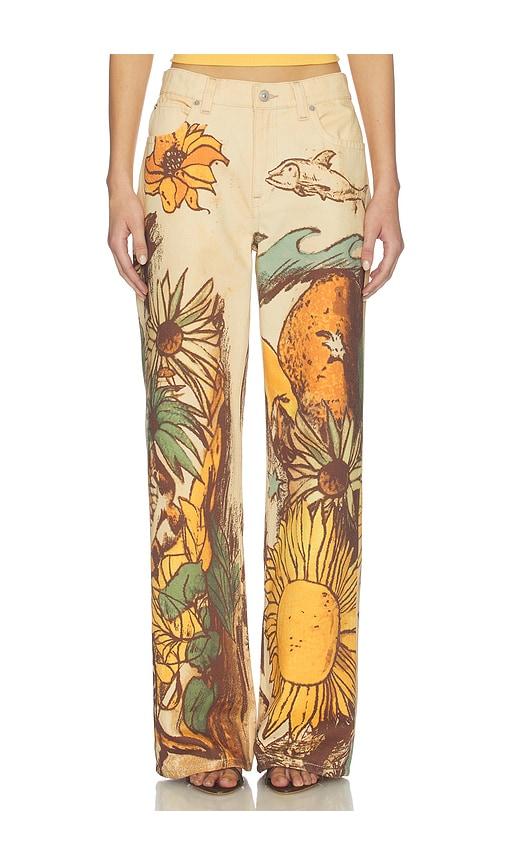 free people x we the free printed straight leg pant in yellow.