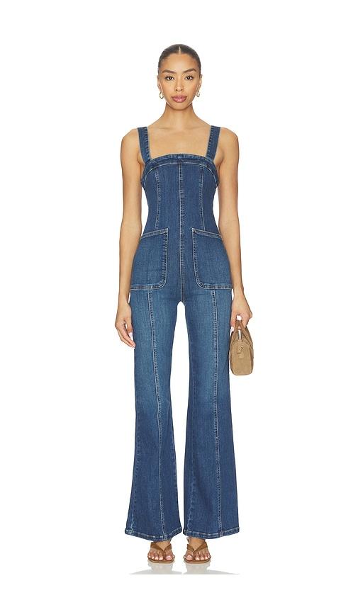 free people x we the free suns out bootcut jumpsuit in blue.