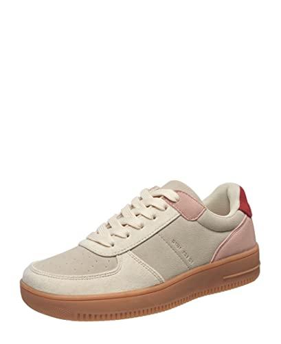 french connection bee women's low top casual fashion retro court sneakers lace up shoes for women in pink cream size 7
