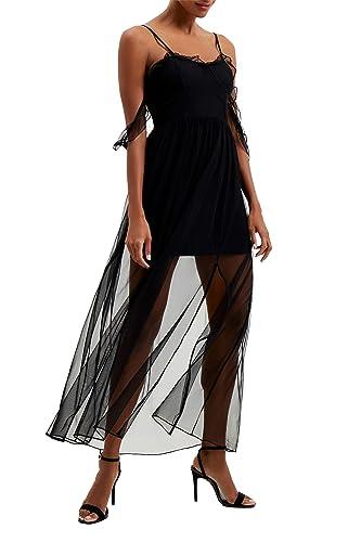 french connection women's alizee mesh night out maxi dress, blackout