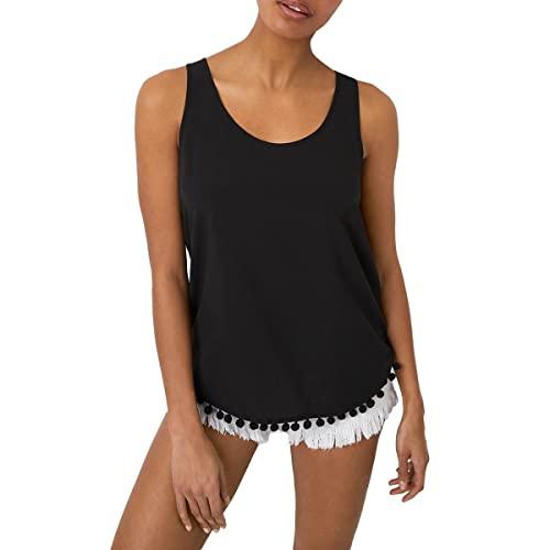 french connection women's crepe light pom top, black, s
