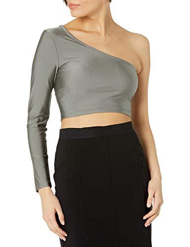 french connection women's fcuk one shoulder crop top, reflective, xs