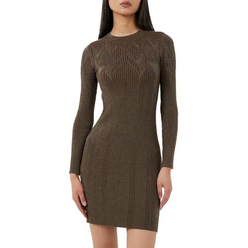 french connection women's joann mari plated rib dress, beech french toast, xs