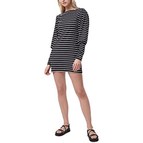 french connection women's sally breton stripe jersey dress, black-summer white multi, xs