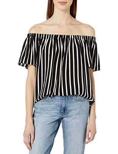french connection women's stripe crepe light top, black/classic cream, s