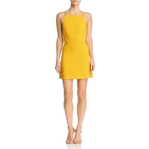 french connection women's whisper light square neck strappy dress, mustard seed, size 0