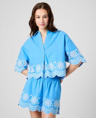 french connection womens alissa embroidered top cotton shorts