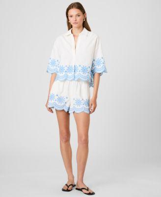 french connection womens cotton pull on shorts collared v neck blouse