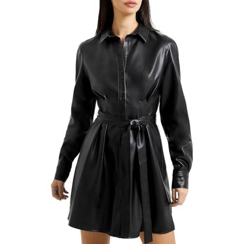 french connection womens crolenda faux leather coated shirtdress black 2