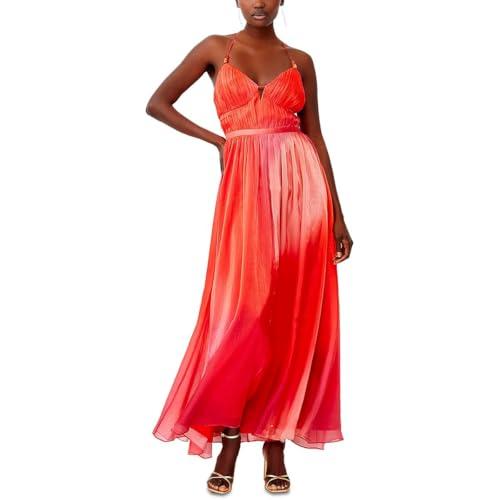 french connection womens darryl hallie metallic long maxi dress red 8