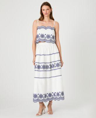 french connection womens embroidered strappy top embroidered midi skirt