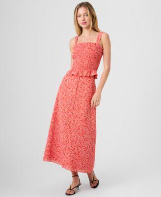 french connection womens floral print smocked top midi skirt