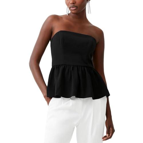 french connection womens peplum strapless top black 6