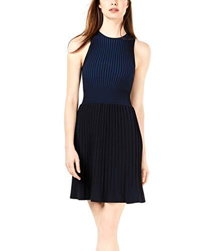 french connection womens pleated fit & flare dress, blue, 6