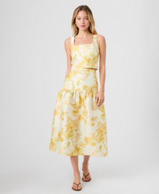 french connection womens printed cropped top printed midi skirt