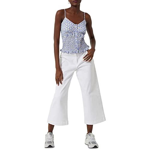 french connection womens printed smocked tank top blue m