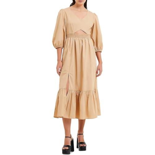 french connection womens rhodes daytime keyhole midi dress beige s