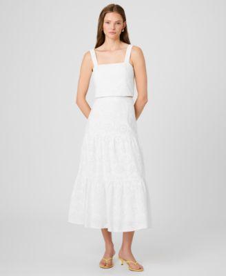 french connection womens square neck floral eyelet crop top tiered skirt