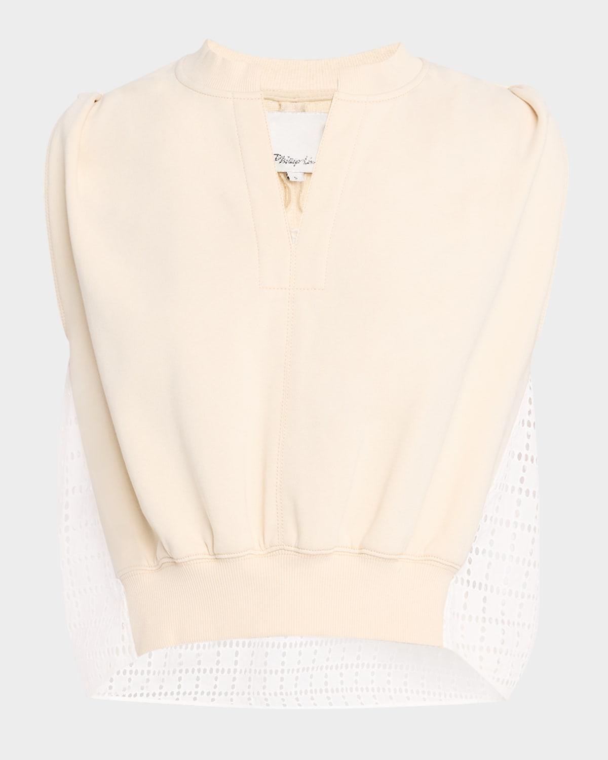 french terry broderie anglaise combo top