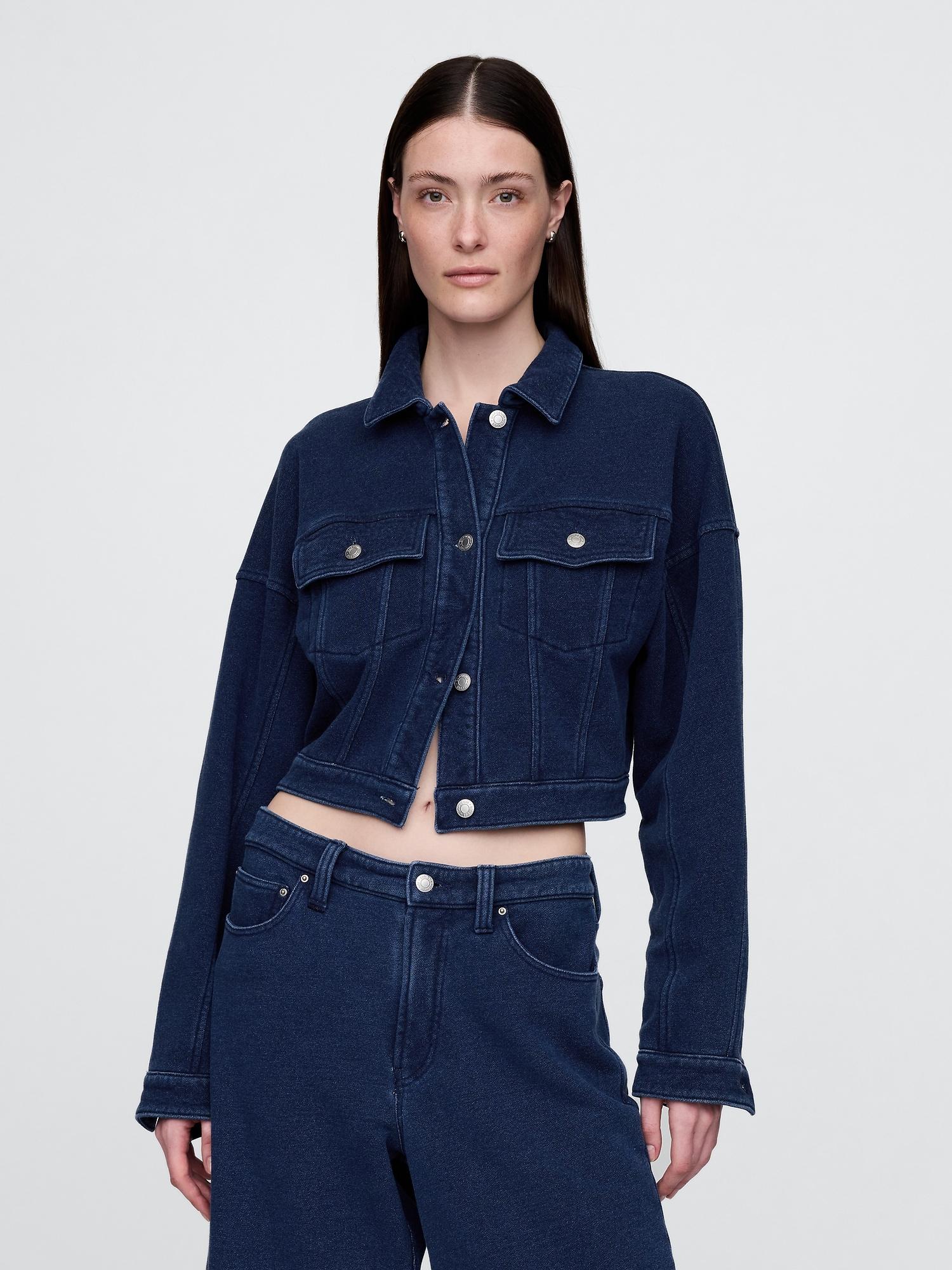 french terry icon denim crop jacket
